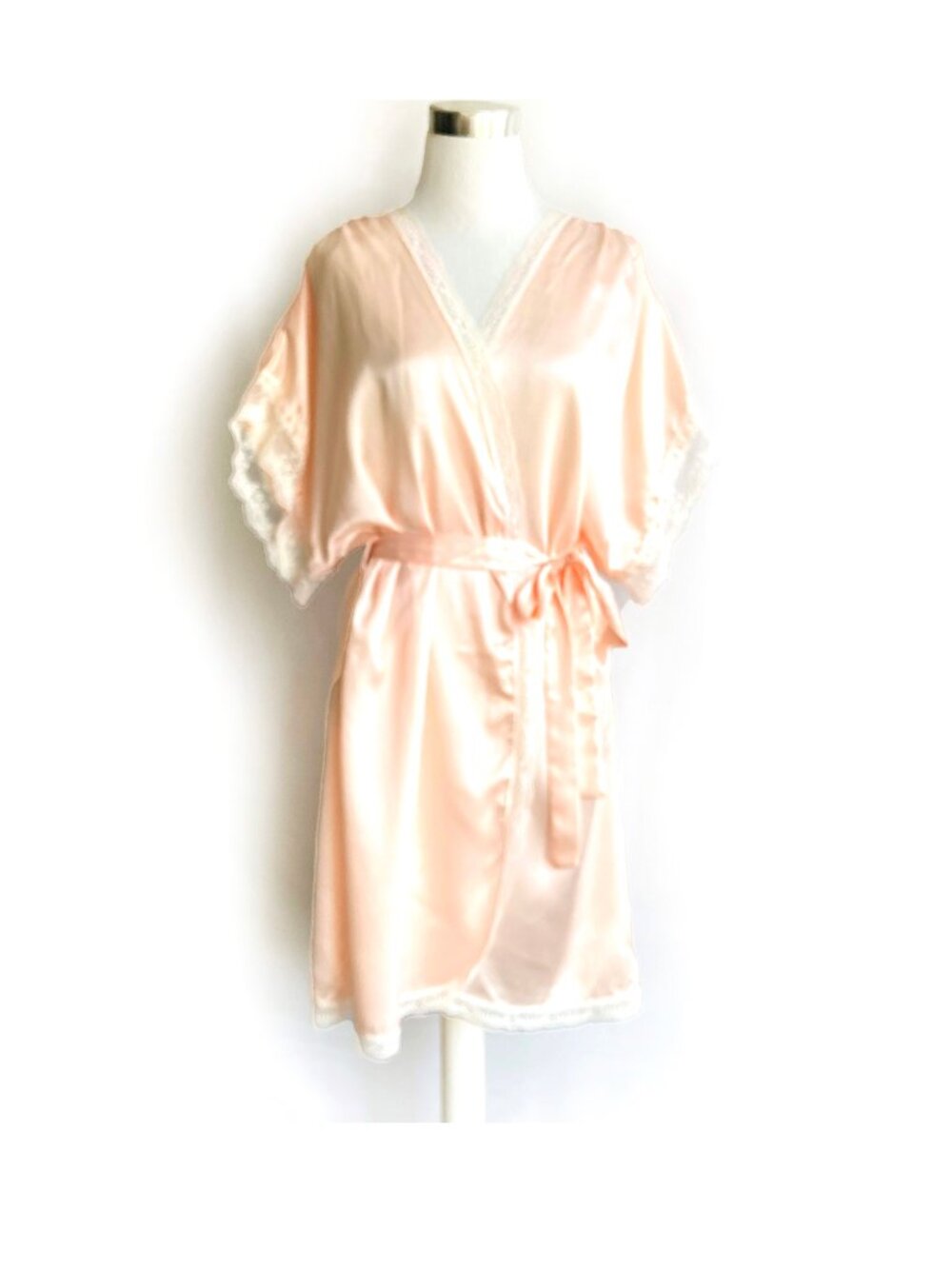 Lily of France Vintage Satin Wrap Robe with Lace Trim